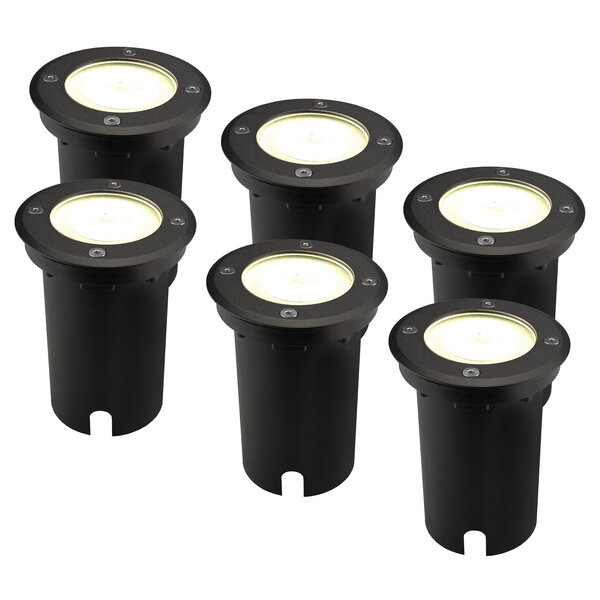 Ledvion 6x LED Bodeneinbaustrahler Rund - IP67 - 3W - 4000K - 1m Kabel - Schwarz