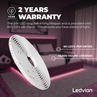 Ledvion LED Streifen - 3 Meter - RGB + 3000K - 24V - 9W - Plug & Play - Dimmbar