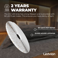 Ledvion LED Streifen - 5 Meter - 3000K-6500K - 24V - 13W - Plug & Play - Dimmbar