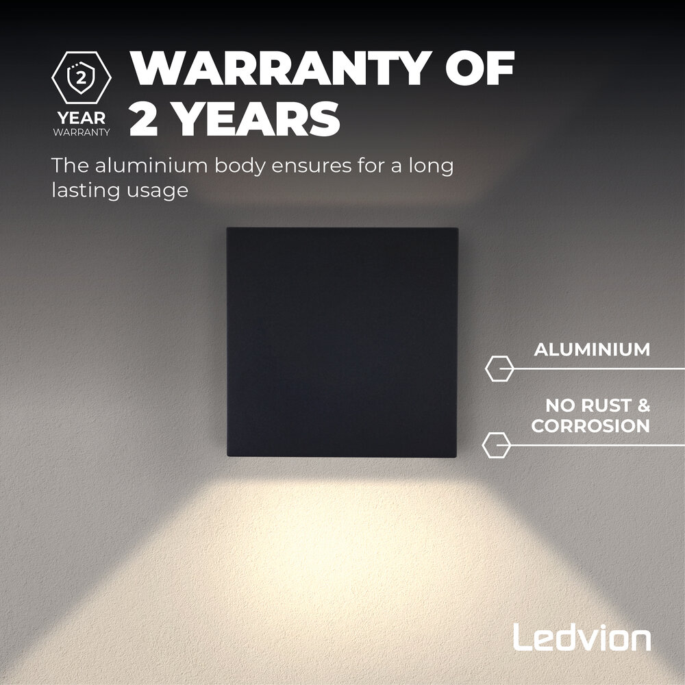 Ledvion LED Wandleuchte Schwarz mit Bewegungssensor - 3000K - 2x 3 Watt - IP44 - Beidseitig