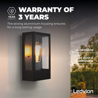 Ledvion LED Außenwandleuchte mit Dämmerungssensor - E27 Fassung - IP44 - Schwarz