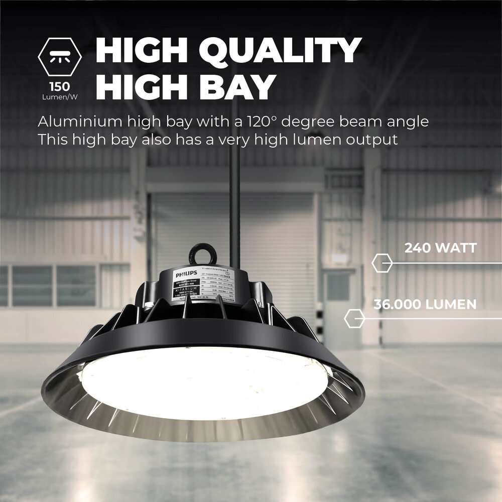 Beleuchtungonline LED Hallenstrahler 240W - Philips Driver - 120° - 150lm/W - 4000K - IP65 - Dimmbar - 5 Jahre Garantie