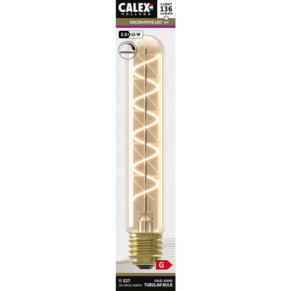 Calex Calex Tubular LED Lampe Warm Ø32 - E27 - 136 Lm - Gold / Transparent - Vintage Lampe