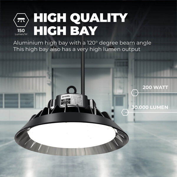 Beleuchtungonline LED Hallenstrahler 200W - Philips Driver - 120° - 150Lm/W - 6000K - IP65 - Dimmbar - 5 Jahre Garantie