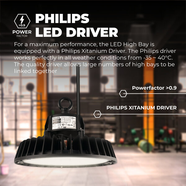 Ledvion LED Hallenstrahler 100W - Philips Driver - 120° - 175lm/W - 3000K - IP65 - Dimmbar - 5 Jahre Garantie