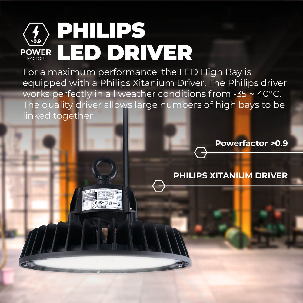 Ledvion LED Hallenstrahler 100W - Philips Driver - 120° - 175lm/W - 6500K - IP65 - Dimmbar - 5 Jahre Garantie - GS-geprüft