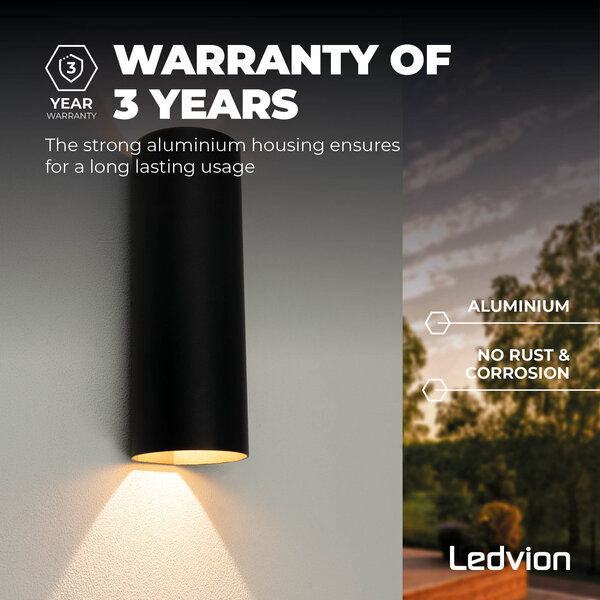 Ledvion LED Wandleuchte Schwarz - 3000K - 2x4,5W - IP54 - Beidseitig