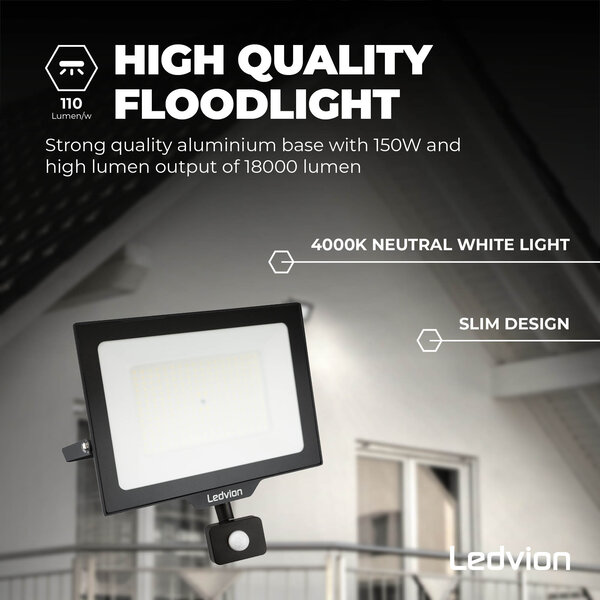 Ledvion Osram LED Fluter mit Sensor 150W – 18.000 Lumen – 4000K