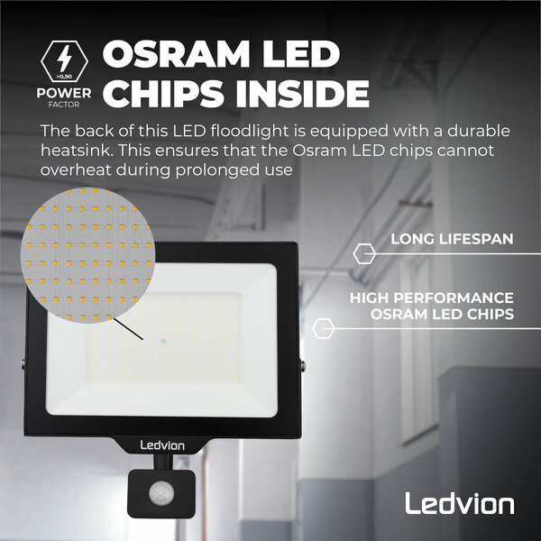 Ledvion Osram LED Fluter mit Sensor 150W – 18.000 Lumen – 4000K