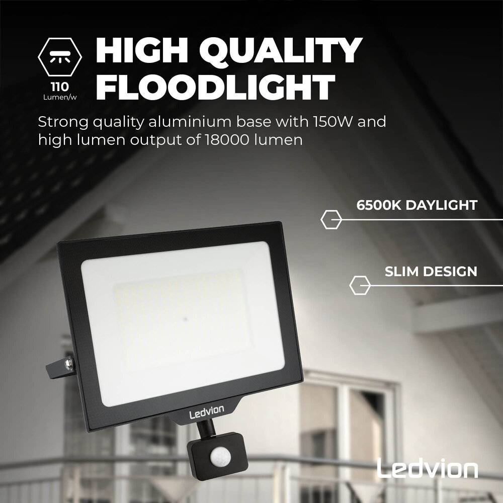 Ledvion Osram LED Fluter mit Sensor 150W – 18.000 Lumen – 6000K
