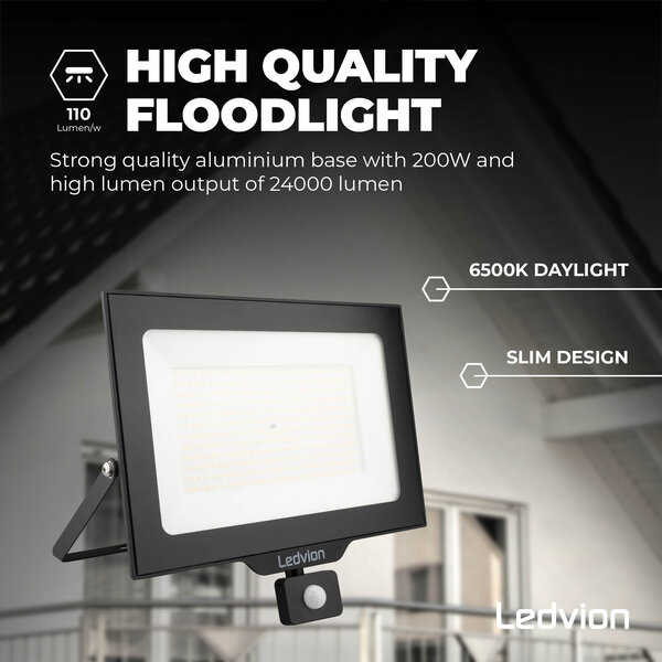 Ledvion Osram LED Fluter mit Sensor 200W – 24.000 Lumen – 6500K