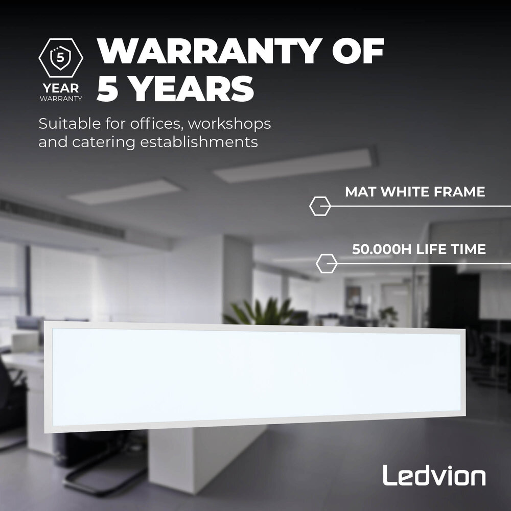 Ledvion 6x Lumileds LED Panel 120x30 - 36W - 6500K - 4500 Lumen (125 lm/W) - 5 Jahre Garantie