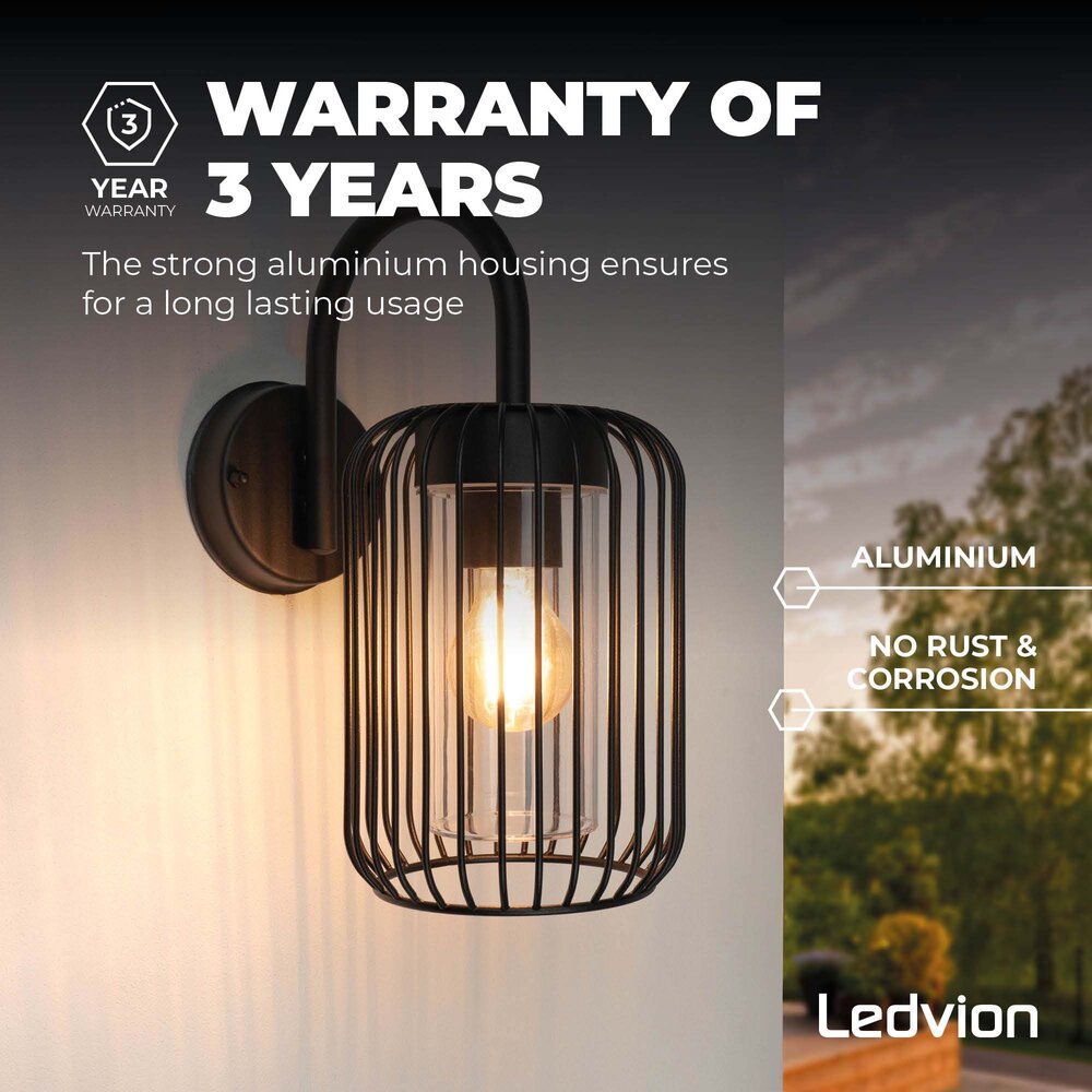 Ledvion LED Wandleuchte Außenbereich - Schwarz - Industrial - E27-Fassung - IP44