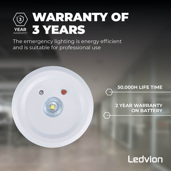 Ledvion LED Notleuchte Spot - inkl. Batterie - 3.5W - 6500K - Deckenmontage