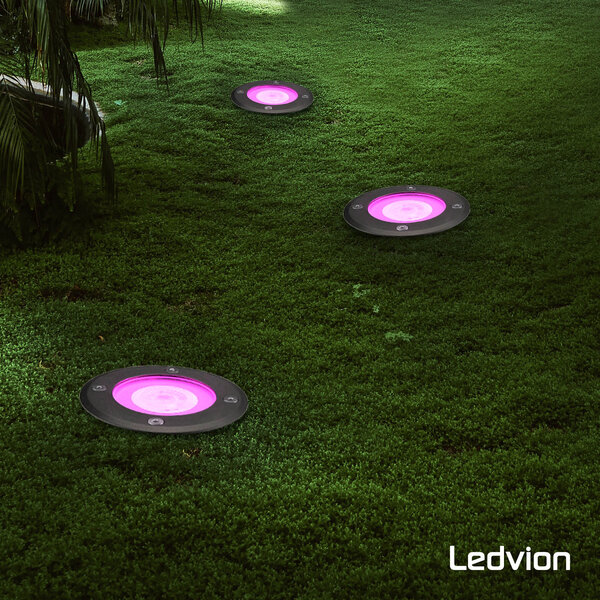 Ledvion 9x Smart LED Bodeneinbaustrahler Rund - IP67 - 4,9W - RGB+CCT - 1m Kabel - Schwarz
