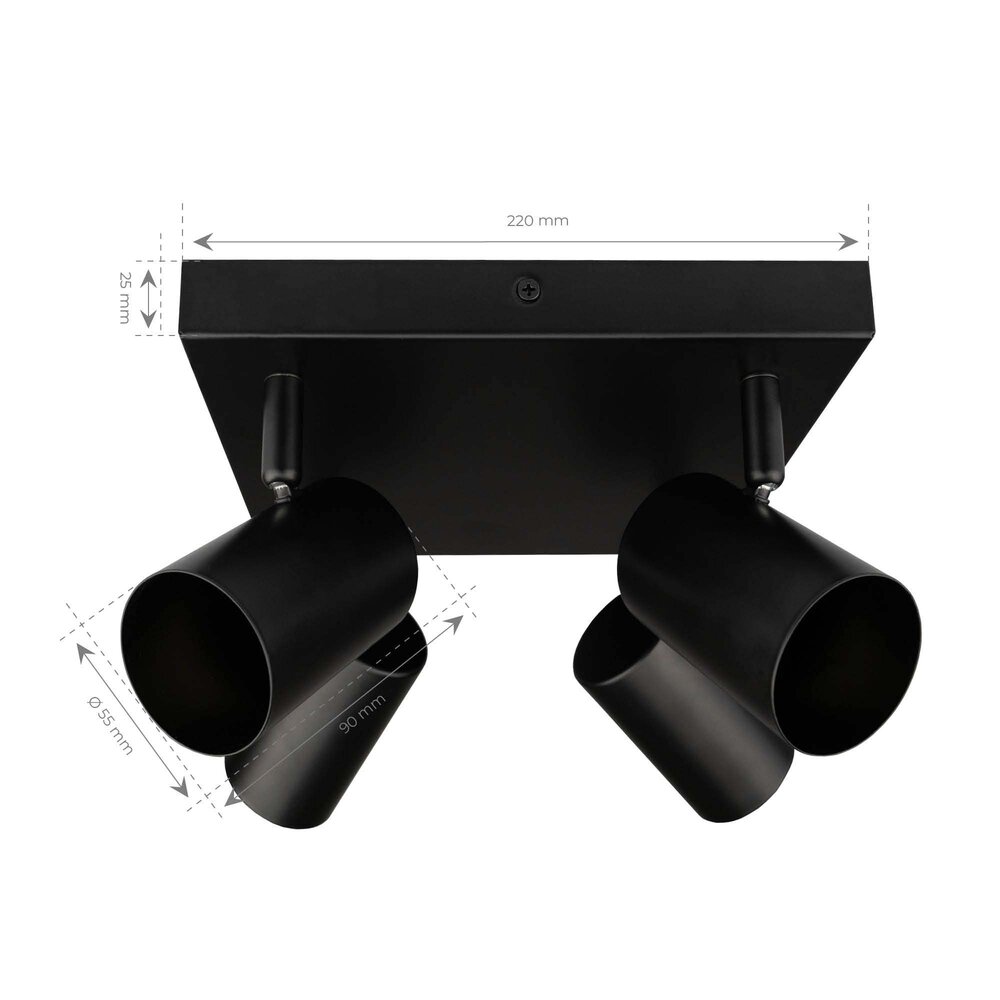 Ledvion LED Deckenstrahler Schwarz 4-licht - 3W - 4000K - Neigbar