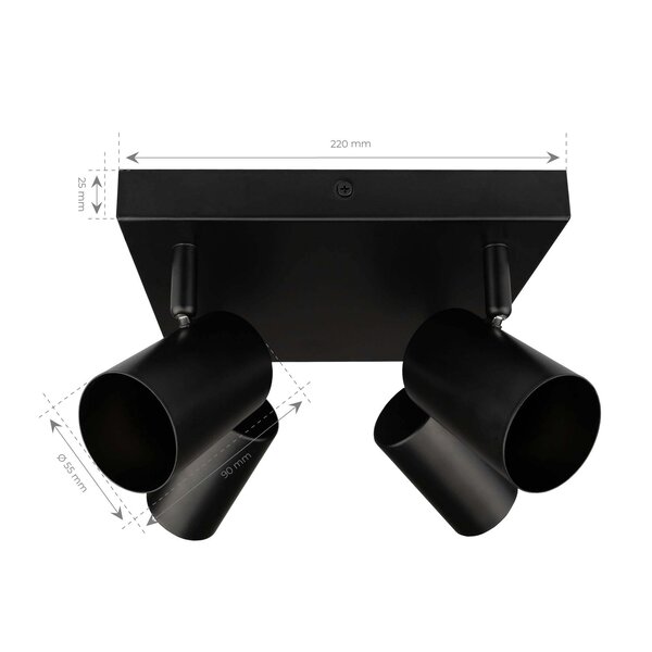 Ledvion LED Deckenstrahler Schwarz 4-licht - 3W - 4000K - Neigbar