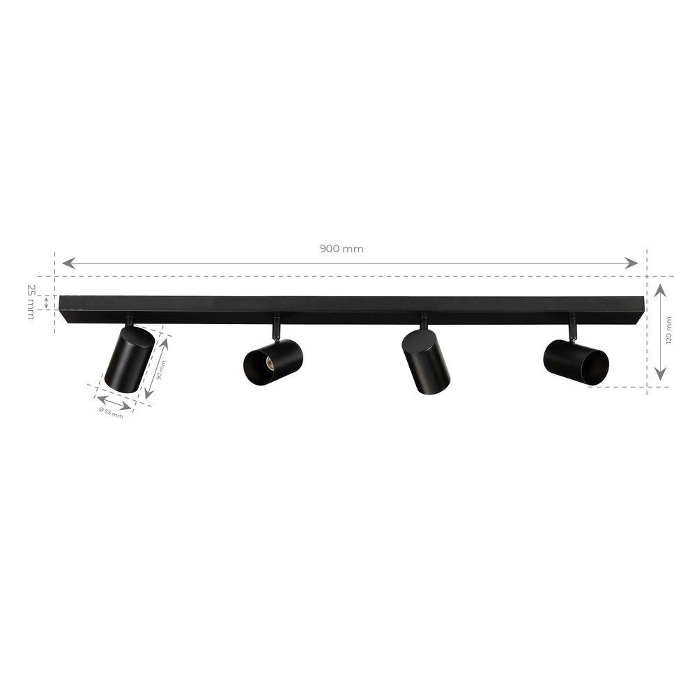 Ledvion LED Deckenstrahler Schwarz 4-licht - 3W - 6500K - Neigbar