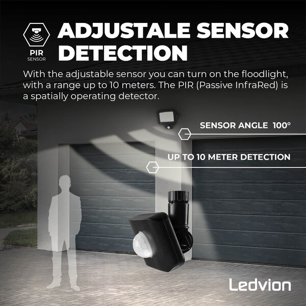 Ledvion Osram LED Fluter mit Sensor 100W – 6500K - Schnellanschluss