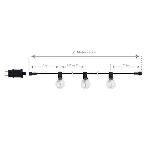 Ledvion 5,5m LED Lichterkette + 3m Anschlusskabel - 12V - IP44 - Verknüpfbar - inkl. 10 LEDs - Plug & Play