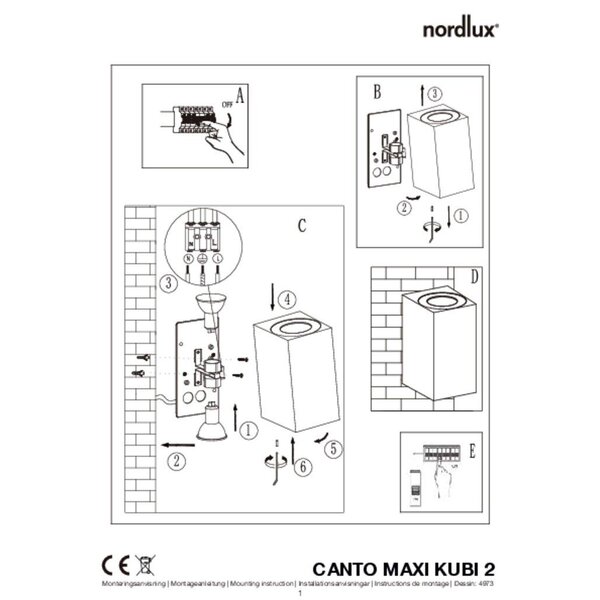 Nordlux Außenwandleuchte Beidseitig - Grau - GU10 Fassung - IP44 - Canto Maxi Kubi 2