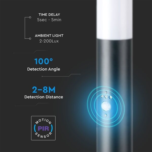 Beleuchtungonline LED Sockelleuchte Dally XL Inkl. Bewegungssensor - E27-Fassung - IP44 - 110cm - Schwarz