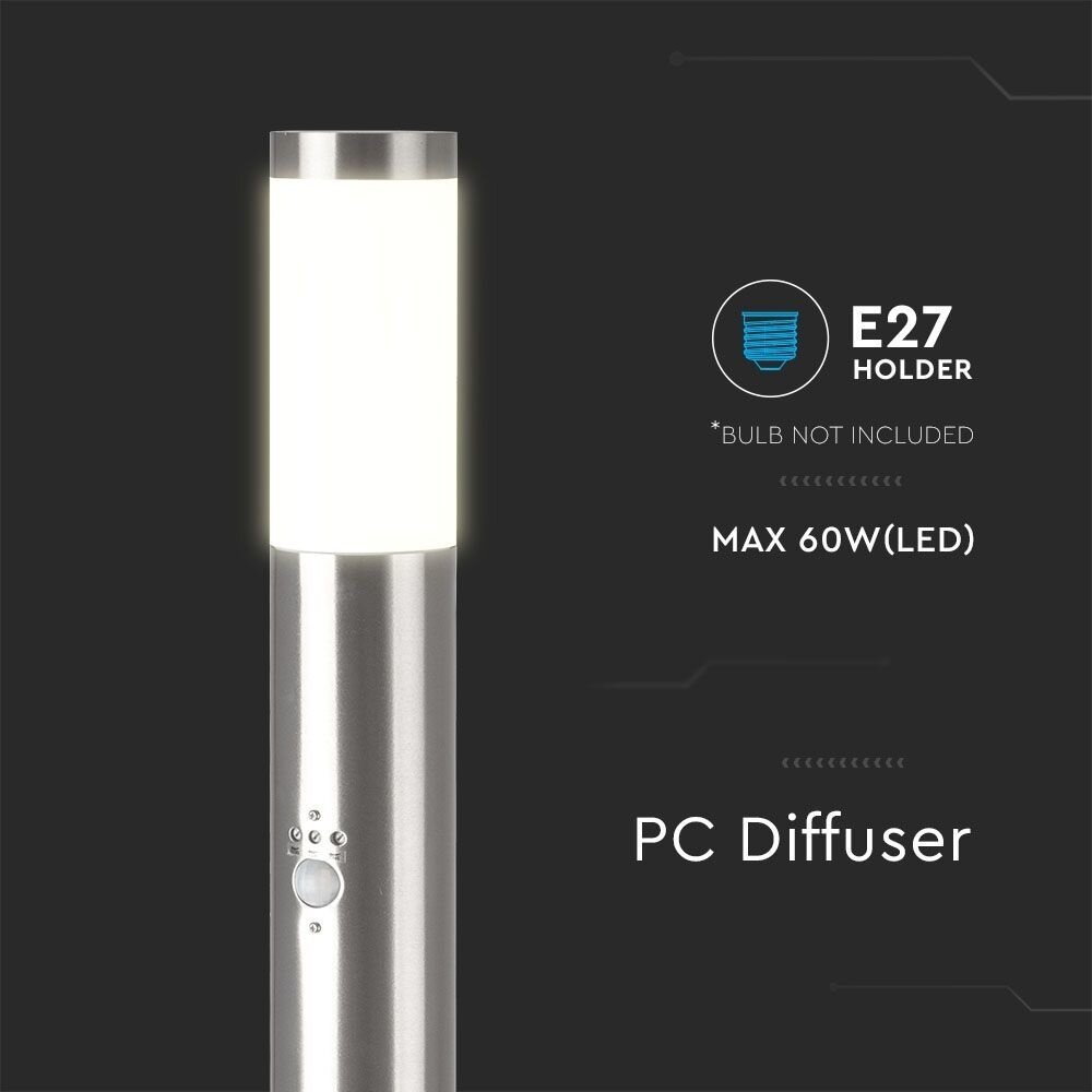 Beleuchtungonline LED Sockelleuchte Dally L Inkl. Bewegungssensor - E27-Fassung - IP44 - 80cm - Edelstahl