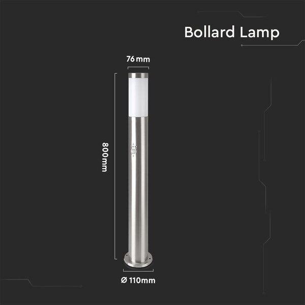 Beleuchtungonline LED Sockelleuchte Dally L Inkl. Bewegungssensor - E27-Fassung - IP44 - 80cm - Edelstahl