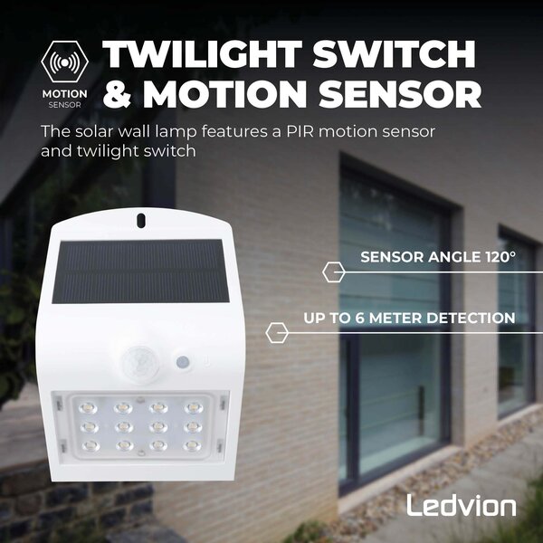 Ledvion Solar Wandleuchte mit Bewegungssensor - Weiß - 1.5W - 3000K