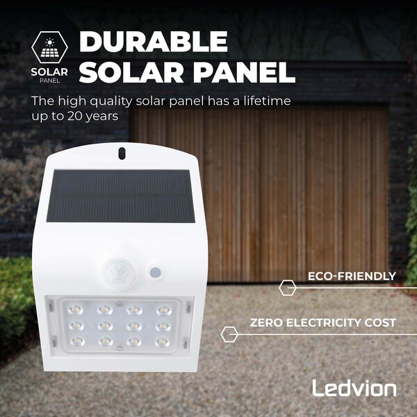 Ledvion Solar Wandleuchte mit Bewegungssensor - Weiß - 1.5W - 3000K