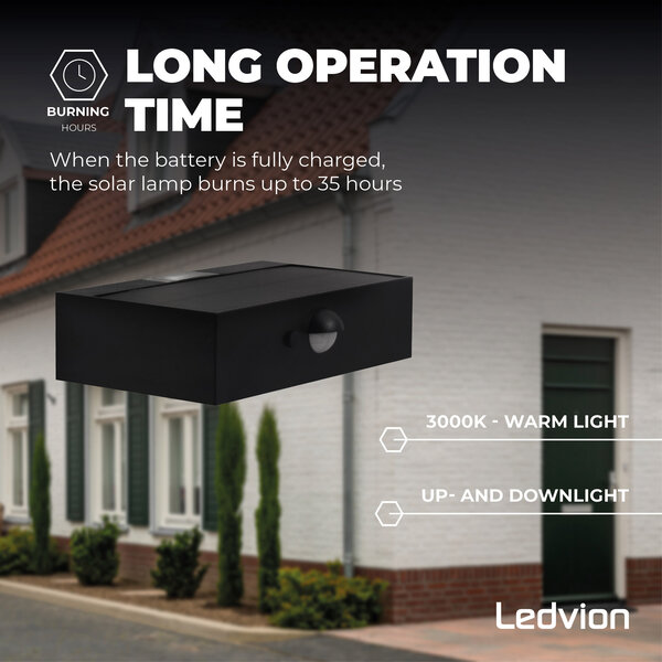 Ledvion Solar Wandleuchte mit Bewegungssensor - Schwarz - 3W - 3000K