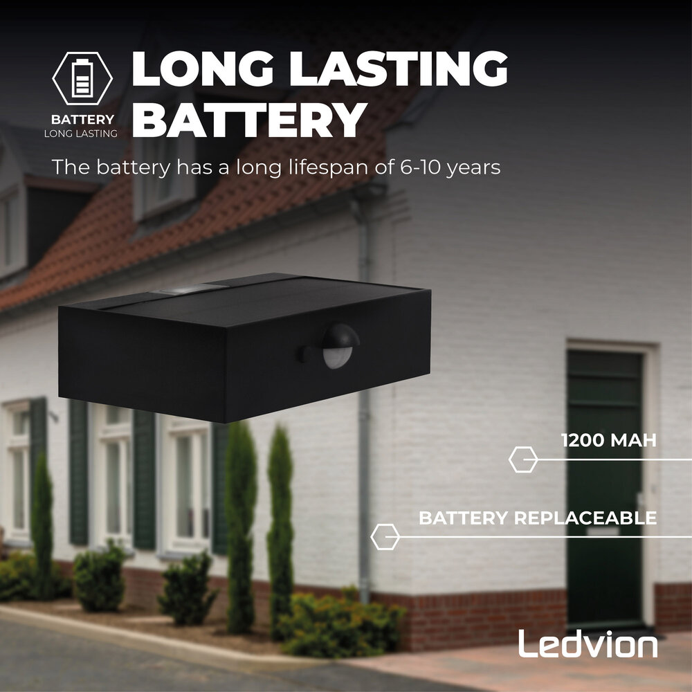 Ledvion Solar Wandleuchte mit Bewegungssensor - Schwarz - 3W - 3000K