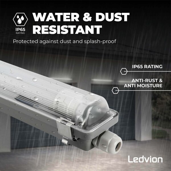 Ledvion LED Feuchtraumleuchte 60CM - 6.3W - 1100 Lumen - 6500K - High Efficiency - Energieetikette C - IP65 - Inkl. LED Röhre