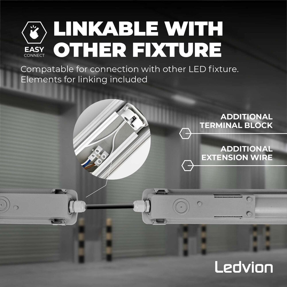 Ledvion LED Feuchtraumleuchte 150CM - 15W - 2400 Lumen - 160Lm/W - 6500K - IP65 - Inkl. LED Röhre