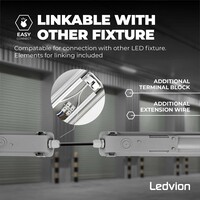 Ledvion LED Feuchtraumleuchte IP65 - 150 cm - IP65 - Verknüpfbar - Edelstahlklammern