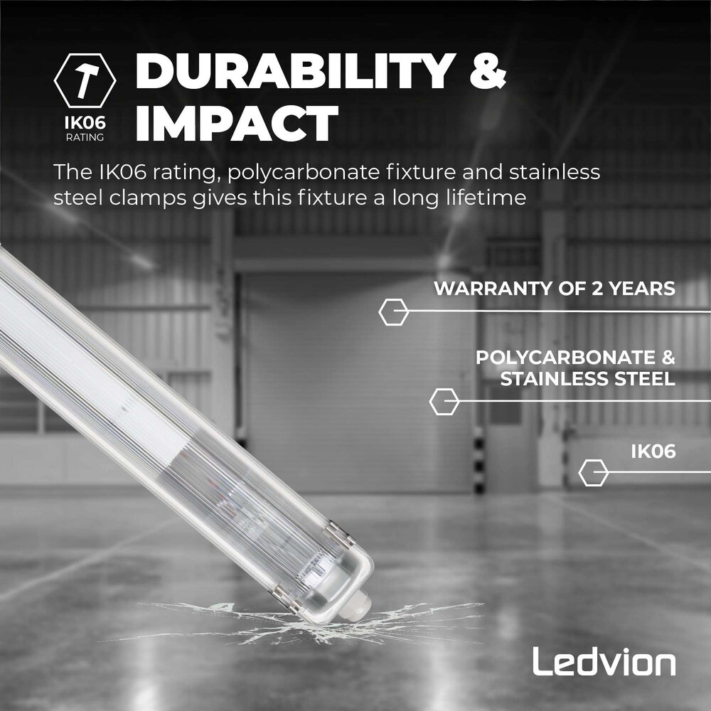 Ledvion LED Feuchtraumleuchte IP65 - 150 cm - IP65 - Verknüpfbar - Edelstahlklammern