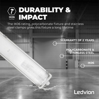 Ledvion LED Feuchtraumleuchte 60 cm für 2x LED TL Röhren - IP65 - Edelstahlklammern