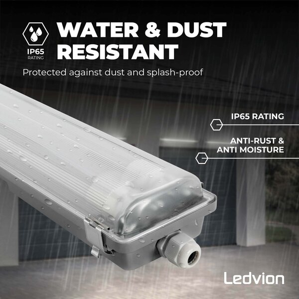 Ledvion LED Feuchtraumleuchte 60CM - 2x7W - 1120 Lumen - 6500K - IP65 - Inkl. LED Röhre