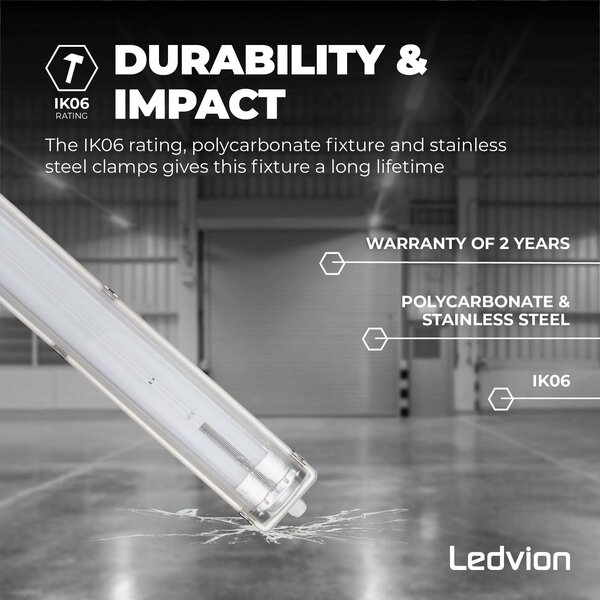 Ledvion LED Feuchtraumleuchte 60CM - 2x7W - 1120 Lumen - 6500K - IP65 - Inkl. LED Röhre
