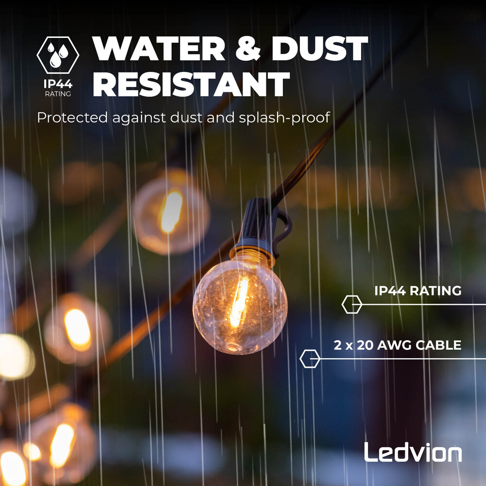 Ledvion 16,5m LED Lichterkette + 3m Anschlusskabel - 12V - IP44 - Verknüpfbar - inkl. 30 LEDs - Plug & Play