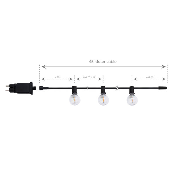 Ledvion 42m LED Lichterkette + 3m Anschlusskabel - 12V - IP44 - Verknüpfbar - inkl. 75 LEDs - Plug & Play