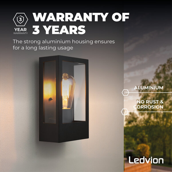 Ledvion LED Außenwandleuchte mit Dämmerungssensor - 7,5W - 2100K - IP44 - Schwarz
