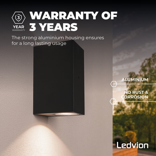 Ledvion LED Außenwandleuchte mit Dämmerungssensor - Beidseitig - 3W - 2700K - IP44 - Schwarz