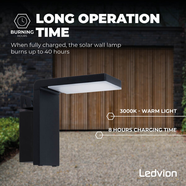 Ledvion LED Solar Wandleuchte - 3000K - Schwarz - IP44