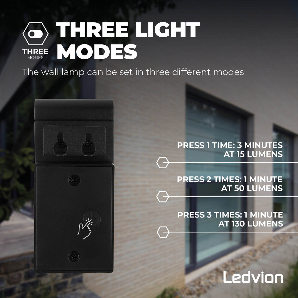 Ledvion LED Solar Wandleuchte - 3000K - Schwarz - IP44