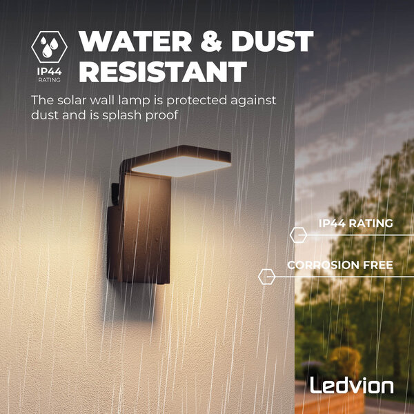 Ledvion LED Solar Wandleuchte - 3000K - Schwarz - IP44