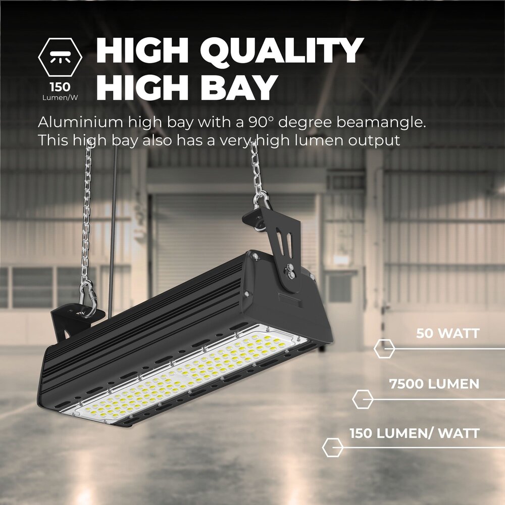 Beleuchtungonline LED Hallenstrahler Linear Industrial 50W - 150lm/W - IP65 - 6000K - Dimmbar - 5 Jahre Garantie