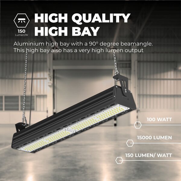 Beleuchtungonline LED Hallenstrahler Linear Industrial 100W - 150lm/W - IP65 - 4000K - Dimmbar - 5 Jahre Garantie
