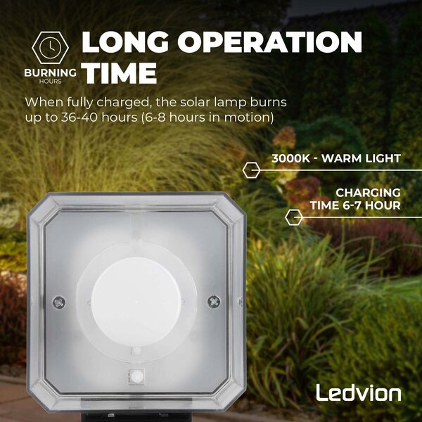 Ledvion LED Solar Außenlampe Stehend mit Bewegungssensor - Schwarz - IP44