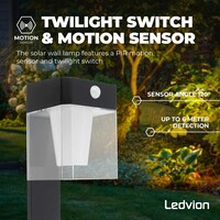 Ledvion LED Solar Außenlampe Stehend mit Bewegungssensor - Schwarz - IP44